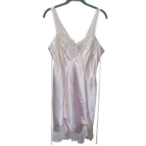 Linea Donatella Pink Satin Lace Pearl Ruffle Chemise Nightgown 50427 Size S